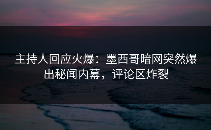 主持人回应火爆：墨西哥暗网突然爆出秘闻内幕，评论区炸裂