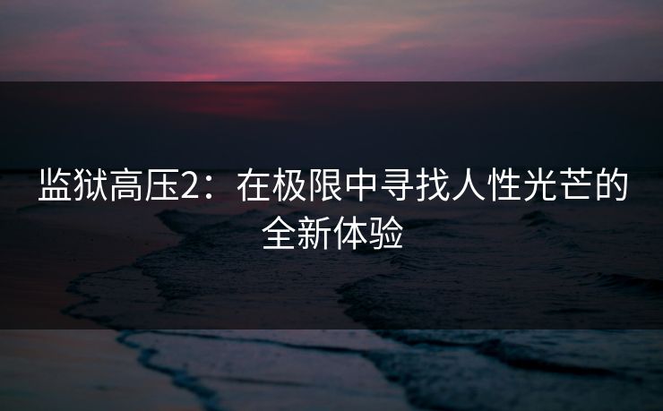 监狱高压2：在极限中寻找人性光芒的全新体验