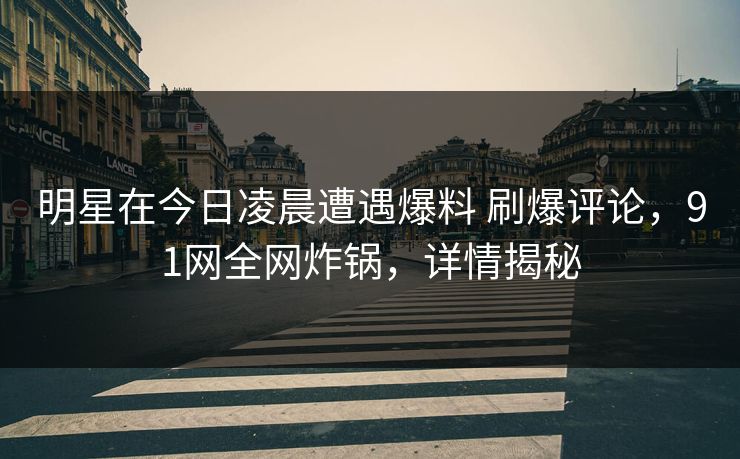 明星在今日凌晨遭遇爆料 刷爆评论，91网全网炸锅，详情揭秘