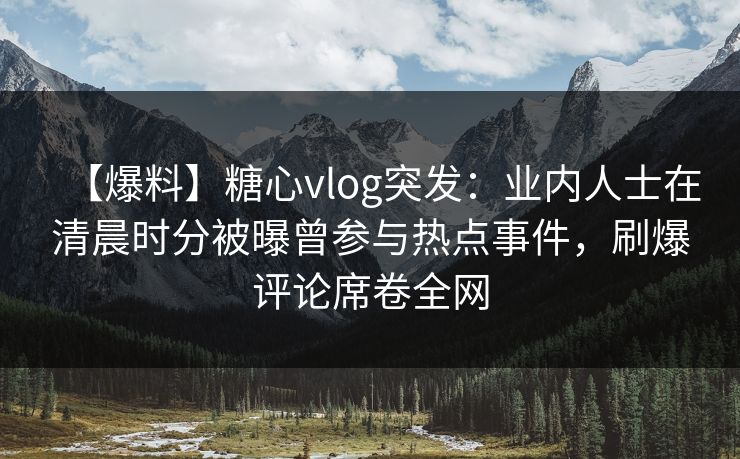 【爆料】糖心vlog突发：业内人士在清晨时分被曝曾参与热点事件，刷爆评论席卷全网